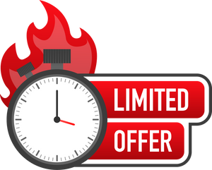 Limited offer service badge. Limited time with stopwatch on